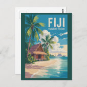 フィジービーチハットトラベルアートヴィンテージ ポストカード (正面/裏面)