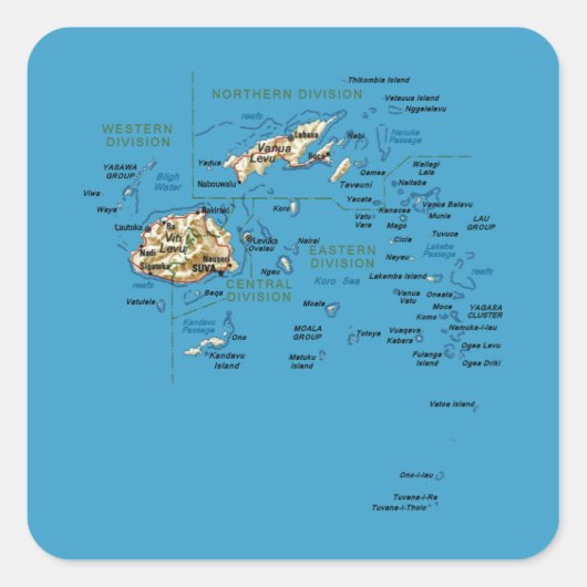 フィジー地図ステッカー スクエアシール (正面)