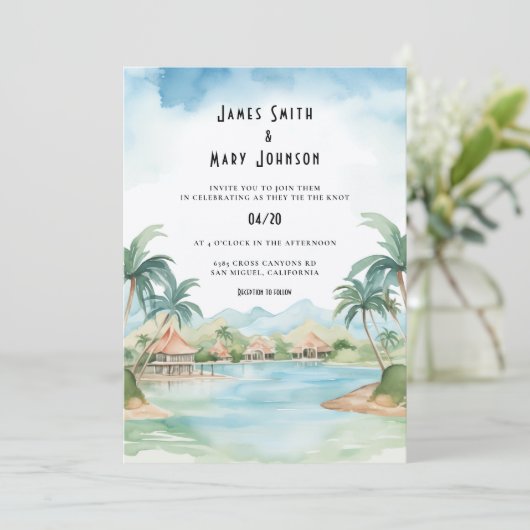 フィジー島の目的地の結婚式 招待状 (スタンド正面)