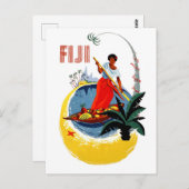 フィジー島、小さなボートに乗った男 ポストカード (正面/裏面)