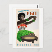 フィジー復元ヴィンテージ旅行ポスター ポストカード (正面/裏面)