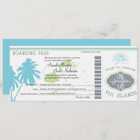 フィジー結婚諸島への搭乗券 招待状 (正面/裏面)
