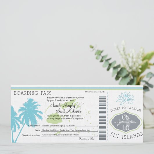 フィジー結婚諸島への搭乗券 招待状 (スタンド正面)