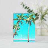 フィジー諸島のトロピカルなココナッツのヤシの木の旅行 ポストカード (スタンド正面)