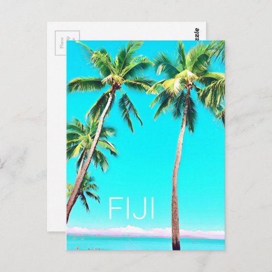 フィジー諸島のトロピカルなココナッツのヤシの木の旅行 ポストカード (正面/裏面)