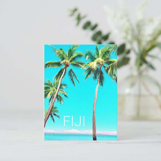 フィジー諸島の熱帯ココナッツヤシの木の旅行 ポストカード (スタンド正面)
