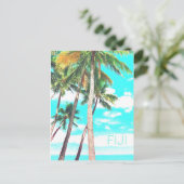 フィジー諸島の熱帯ココナッツヤシの木の旅行 ポストカード (スタンド正面)