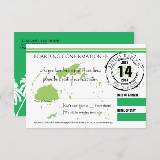 フィジー諸島への出発案内 出席確認カード 招待状 (正面/裏面)