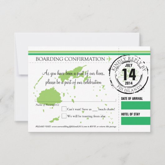 フィジー諸島への搭乗券の出欠確認 招待状 (正面)