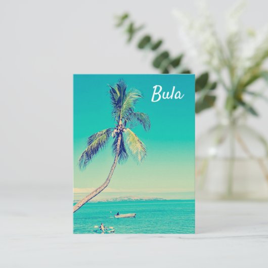 フィジー諸島ヴィンテージヤシの木の旅行 ポストカード (スタンド正面)