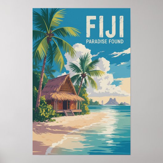 フィジー ビーチハット 旅行 アート ヴィンテージ ポスター (正面)