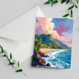 フィジー 山々 海岸線 旅行 絵画 ポストカード