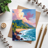 フィジー 山々 海岸線 旅行 絵画 ポストカード