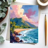 フィジー 山々 海岸線 旅行 絵画 ポストカード