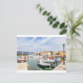 フィスカルドの帆船のあるギリシャの港 ポストカード (スタンド正面)