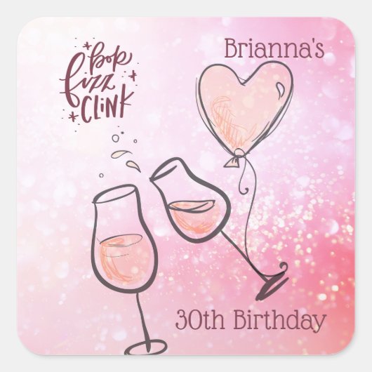 フィズポップ・アートのンクリンクワインガラスシャンパンお祝い スクエアシール (正面)