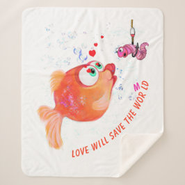 フィッおもしろいシュとワームのシェルパ毛布 – カスタム文字 シェルパブランケット