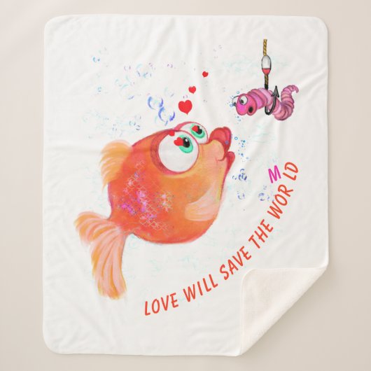 フィッおもしろいシュとワームのシェルパ毛布 – カスタム文字 シェルパブランケット (正面)