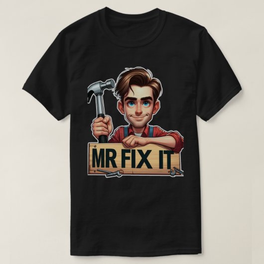 フィックス氏とハンマーを持った漫画の手描き師 Tシャツ (デザイン正面)