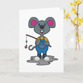 フィッシャーとして釣り竿を持つマウス カード (黄色い花)