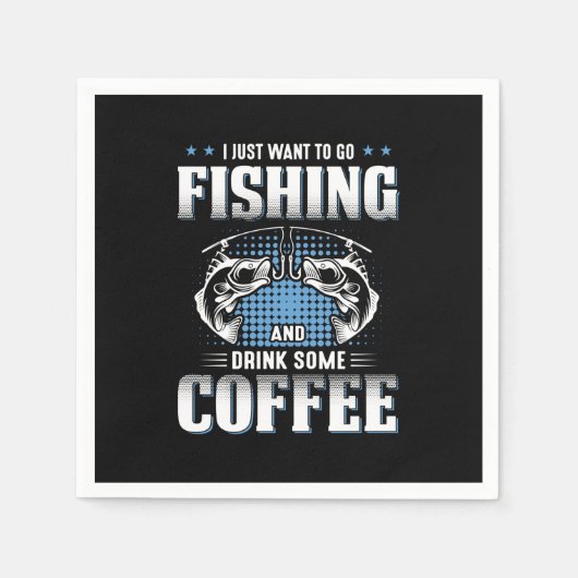 フィッシャーゴー魚釣りとコーヒーを飲む スタンダードカクテルナプキン (正面)