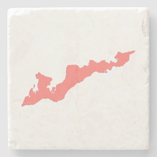 フィッシャーズアイランドロゴコースター – コーラルピンク ストーンコースター (正面)