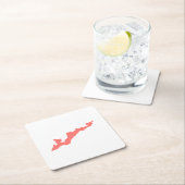 フィッシャーズアイランドロゴ紙コースター – Coral Pink スクエアペーパーコースター (インサイチュ)