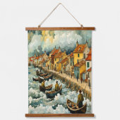 フィッシャーズオンボートインストーミーシーヴァンゴッホスタイル 吊り下げ型タペストリー (正面)