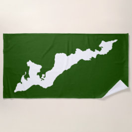 フィッシャーズ島ビーチタオル – 白/緑 ビーチタオル