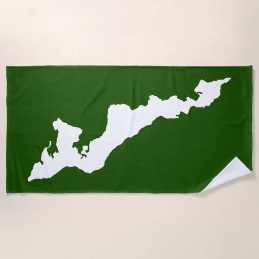 フィッシャーズ島ビーチタオル – 白/緑 ビーチタオル (正面)