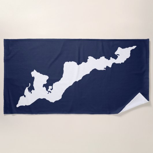 フィッシャーズ島ビーチタオル – 白/青 ビーチタオル (正面)