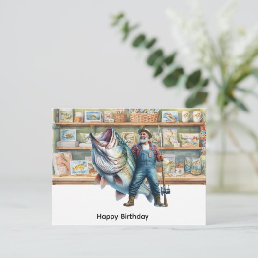 フィッシャーマンアット魚釣りショップハッピーバースデー ポストカード (スタンド正面)