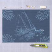 フィッシャーマンセーリングボートサンゴがネイビーブルー 薄葉紙 (クラフト)