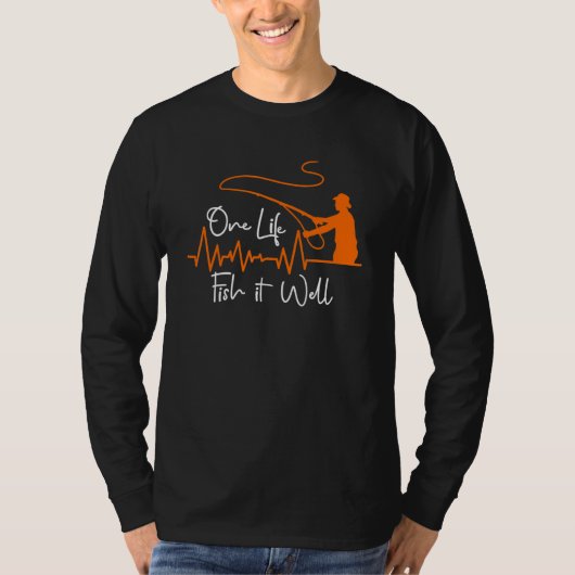 フィッシャーマンハートビート魚釣りデザイン Tシャツ (正面)