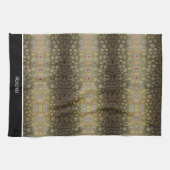 フィッシャーマンブルックマス魚オリーブ白黒錆 キッチンタオル (横)