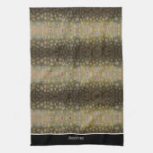 フィッシャーマンブルックマス魚オリーブ白黒錆 キッチンタオル (縦)