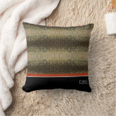 フィッシャーマンブルックマス魚オリーブ白黒錆 クッション (ブランケット)