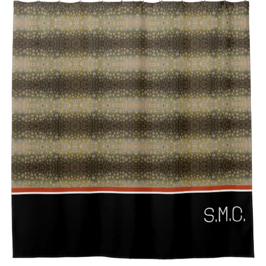 フィッシャーマンブルックマス魚オリーブ白黒錆 シャワーカーテン (正面)