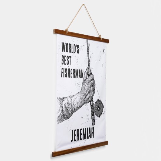 フィッシャーマン最高のヴィンテージブラック&ホワイト 吊り下げ型タペストリー (傾斜あり)