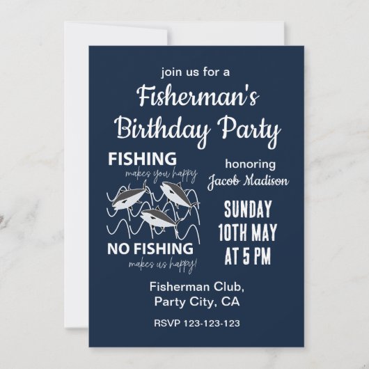 フィッシャーマン魚釣りバースデーパーティー 招待状 (正面)