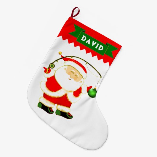 フィッシャーマン魚釣り ラージクリスマスストッキング (正面 (吊り時))