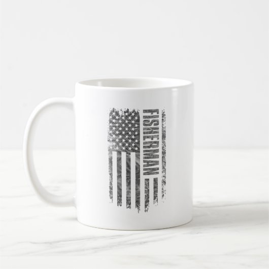 フィッシャーマン USAフラグダストレスデザイン コーヒーマグカップ (左)