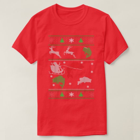 フィッシュおもしろいクリスマススノーパインツリー魚釣りパパモ Tシャツ (デザイン正面)