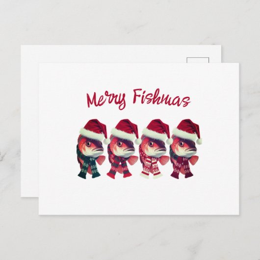 フィッシュおもしろいスメリー・クリスマス魚釣り シーズンポストカード (正面/裏面)