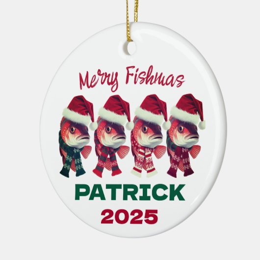 フィッシュおもしろいスメリー・クリスマス魚釣り セラミックオーナメント (左)