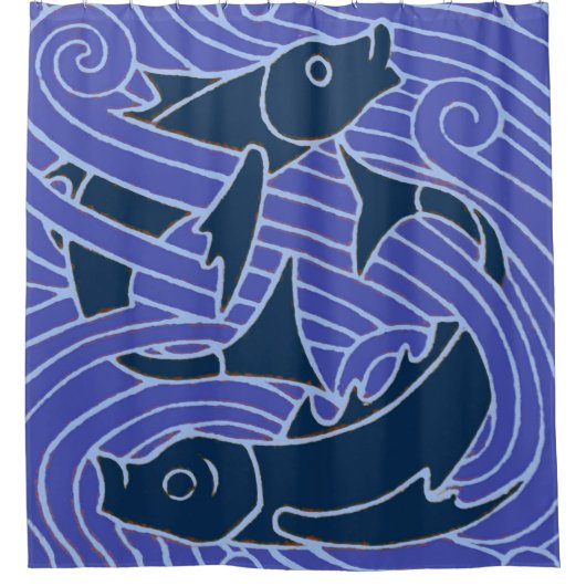 フィッシュはっきりしたスイミング海ブルー魚釣り シャワーカーテン (正面)