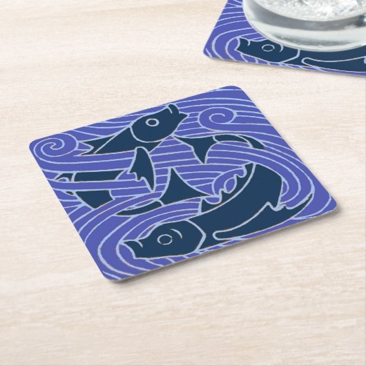 フィッシュはっきりしたスイミング海ブルー魚釣り スクエアペーパーコースター (アングル)