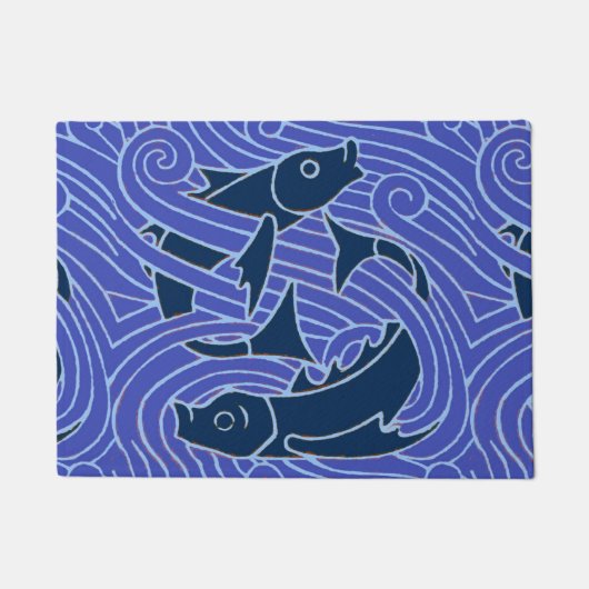 フィッシュはっきりしたスイミング海ブルー魚釣り ドアマット (正面)