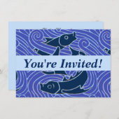 フィッシュはっきりしたスイミング海ブルー魚釣り 招待状 (正面/裏面)