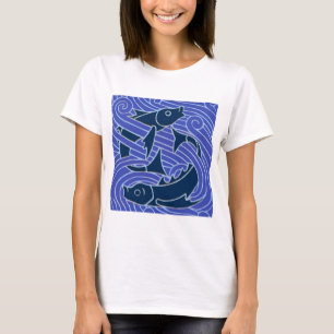 フィッシュはっきりしたスイミング海ブルー魚釣り Tシャツ